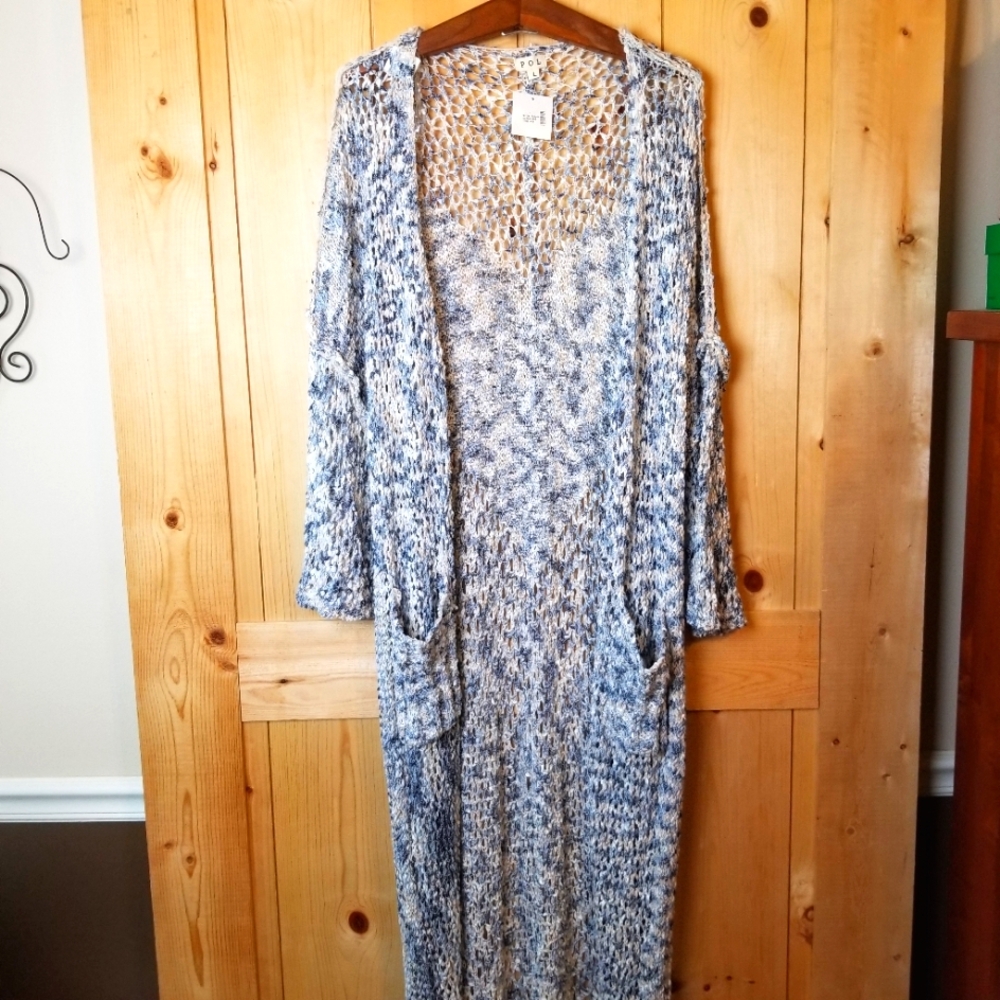POL Valkyrie Open Knit Open Front Long Cardigan Sweater NWT